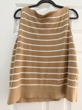 Banana Republic Camel & White Striped Sleeveless Knit Sweater